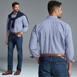 Ralph Lauren Men's Gingham Oxford Blue/White Check Long Sleeve Button Down Sz M